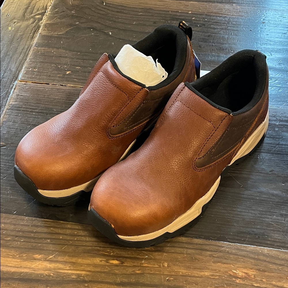 NWT Men's Brown  Slip-On nano composite toe non slip work Shoes